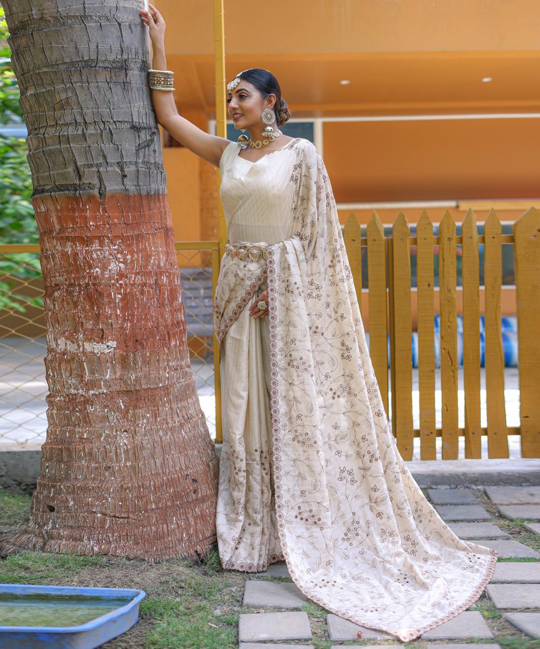Women's Royal Prussian Blue Georgette Saree with Intricate Silver Thread & Mirror Work Embroidery – Perfect for Festive & Wedding Celebrations - Image 26